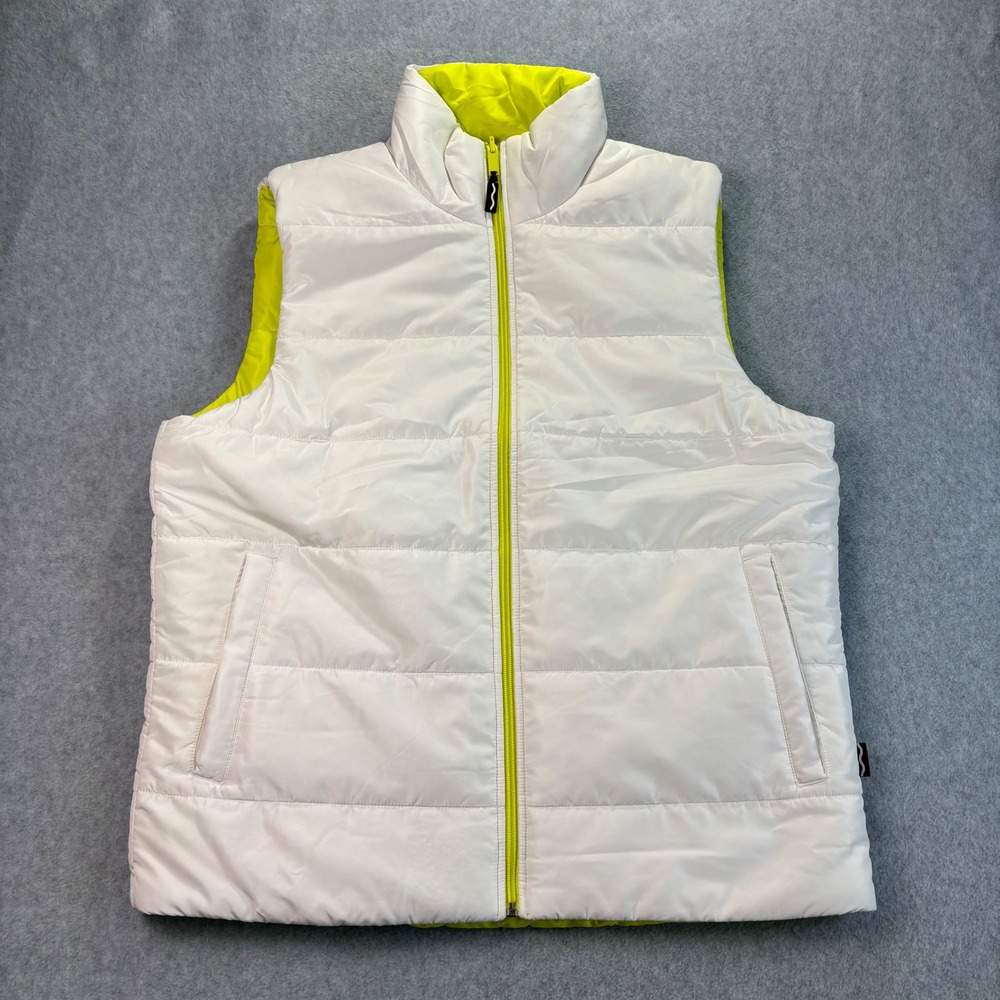Puffer Vest White Chartreuse Reversible Lightweight Sleeveless Jacket Layering M